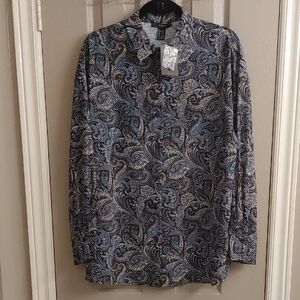 NWT Forever 21 Blue & Gold Lightweight Paisley Blouse Size Medium